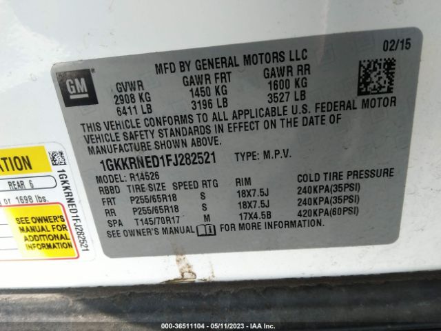 1GKKRNED1FJ282521 GMC ACADIA SLE