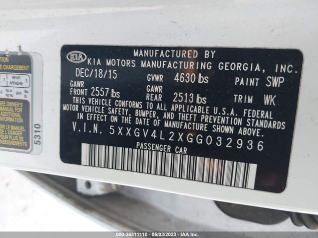 5XXGV4L2XGG032936 KIA Optima Sxl Turbo