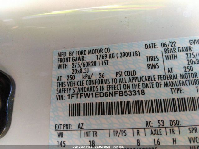1FTFW1ED6NFB53318 Ford F-150 Platinum