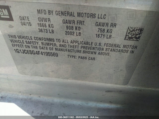 Chevrolet SONIC LT 2015 1G1JC6SG4F4195569 Image 9