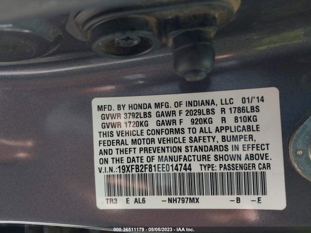 Honda Civic Sedan Ex 2014 19XFB2F81EE014744 Image 9