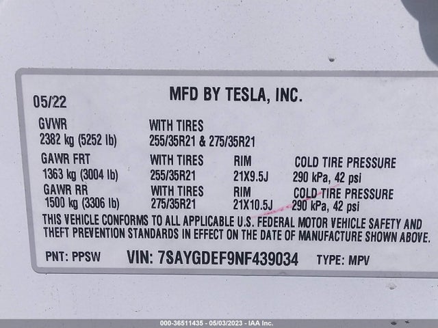 7SAYGDEF9NF439034 Tesla Model Y Performance