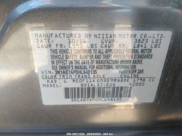 3N1AB7AP0HL648135 Nissan SENTRA SV