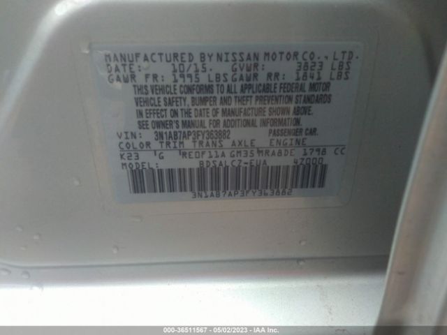 3N1AB7AP3FY363882 Nissan SENTRA S