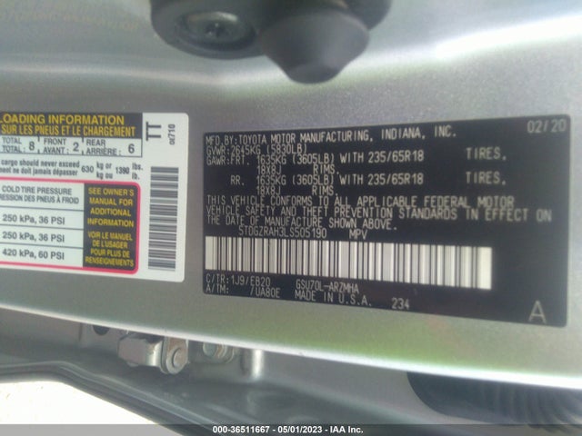 Toyota Highlander Xle 2020 5TDGZRAH3LS505190 Image 9
