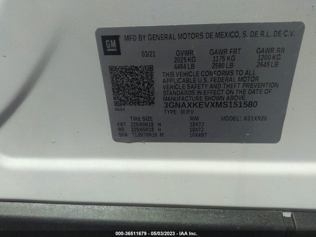 Chevrolet EQUINOX LT 2021 3GNAXKEVXMS151580 Image 9