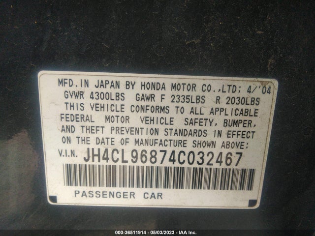 2004 ACURA TSX VIN: JH4CL96874C032467