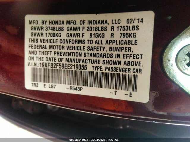 Honda Civic Sedan Lx 2014 19XFB2F59EE219055 Image 9