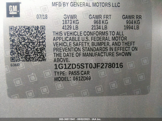 Chevrolet MALIBU LT 2018 1G1ZD5ST0JF278016 Image 10