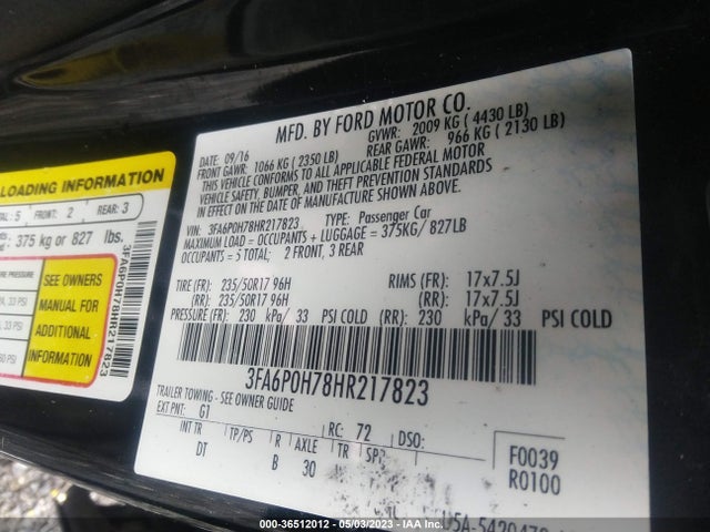 Ford FUSION SE 2017 3FA6P0H78HR217823 Image 9