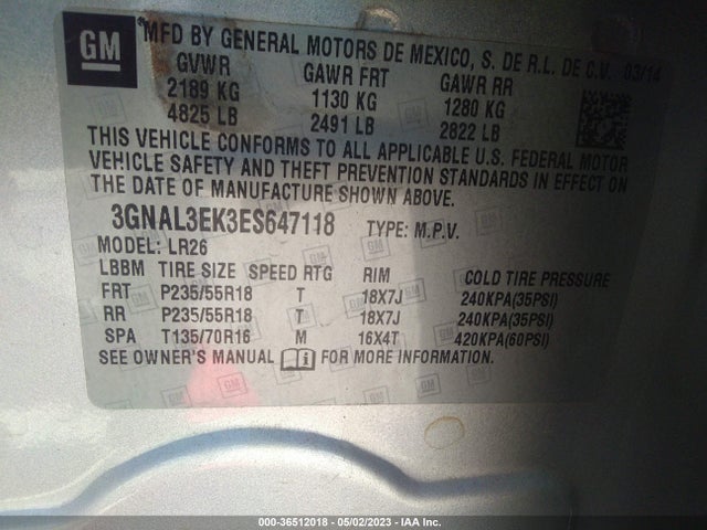 2014 Chevrolet Captiva Sport, VIN: 3GNAL3EK3ES647118