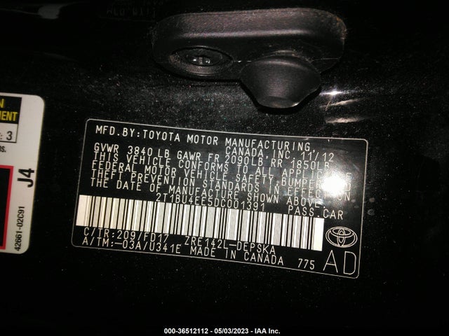 2013 TOYOTA COROLLA L/LE/S VIN: 2T1BU4EE5DC001391