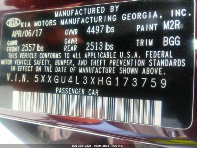 5XXGU4L3XHG173759 KIA OPTIMA EX