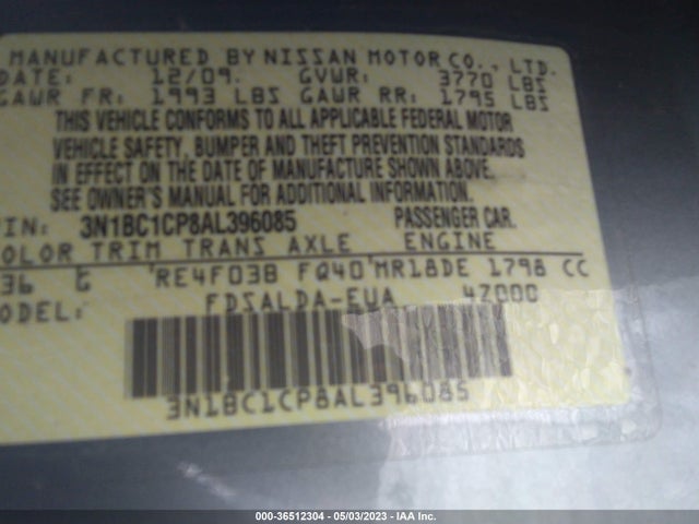 2010 NISSAN VERSA 1.8 S VIN: 3N1BC1CP8AL396085