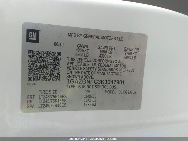 Chevrolet Express Passenger Ls 2019 1GAZGNFG3K1347901 Image 9