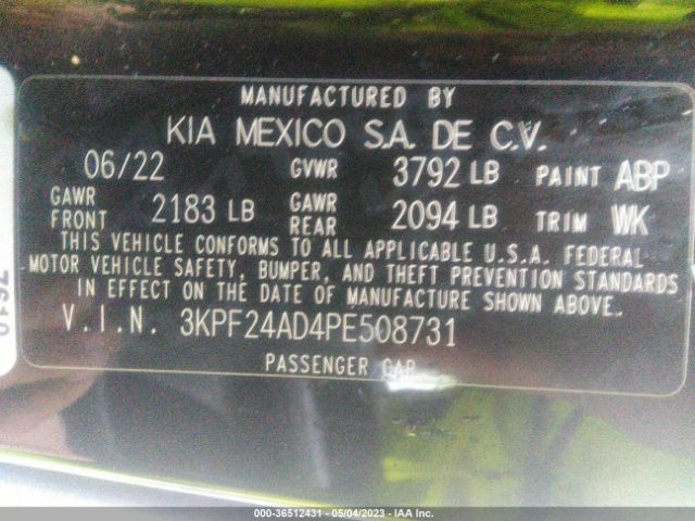 3KPF24AD4PE508731 KIA Forte Lxs