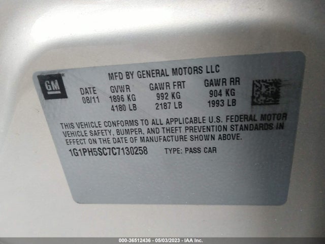 2012 CHEVROLET CRUZE LTZ VIN: 1G1PH5SC7C7130258