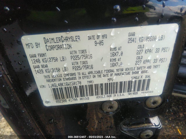 2006 JEEP LIBERTY SPORT VIN: 1J4GL48K16W150170