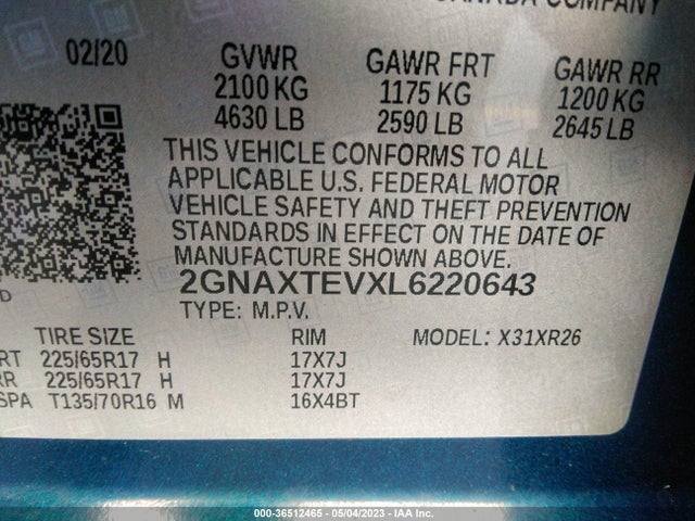 Chevrolet EQUINOX LT 2020 2GNAXTEVXL6220643 Image 9
