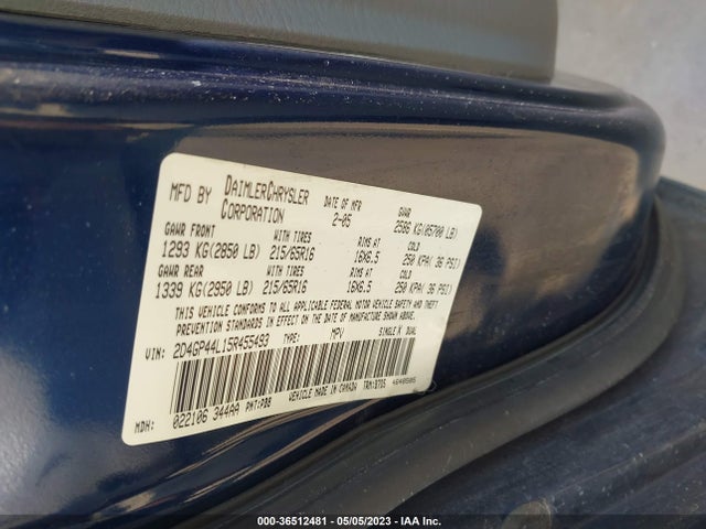 2005 DODGE GRAND CARAVAN SXT VIN: 2D4GP44L15R455493
