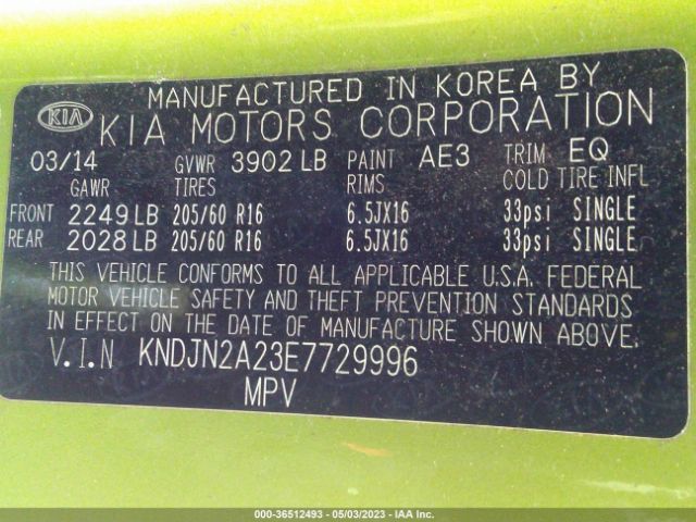 KNDJN2A23E7729996 KIA Soul Base