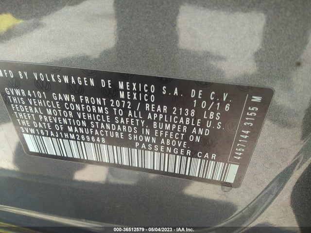 3VW167AJ1HM269648 Volkswagen Jetta 1.4t S