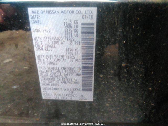 5N1DR2MNXJC655304 Nissan Pathfinder Platinum
