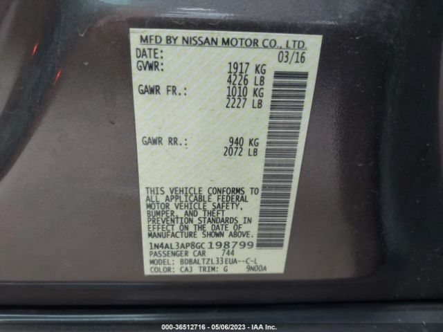 1N4AL3AP8GC198799 Nissan Altima 2.5 Sl