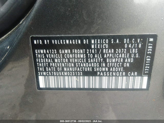 3VWC57BU5KM023133 Volkswagen Jetta S/se/r-line
