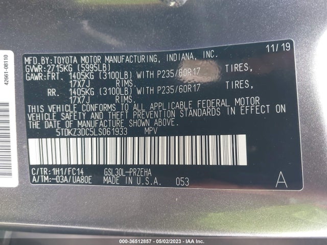 Toyota SIENNA LE 2020 5TDKZ3DC5LS061933 Image 11