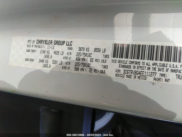 36512868 :رقم المزاد ، 3C6TRVBG4EE111277 vin ، 2014 Ram Promaster مزاد بيع