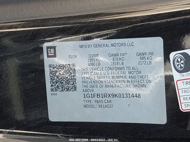 Chevrolet Camaro 1lt 2019 1G1FB1RX9K0131448 Image 9
