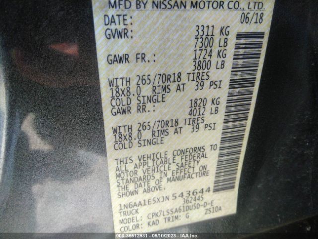 1N6AA1E5XJN543644 Nissan TITAN SV