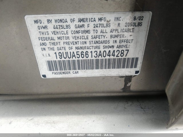 2003 ACURA TL VIN: 19UUA56613A044287