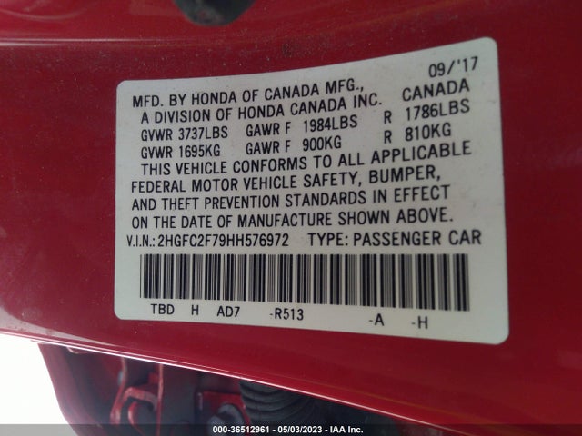 Honda Civic Sedan Ex 2017 2HGFC2F79HH576972 Image 11