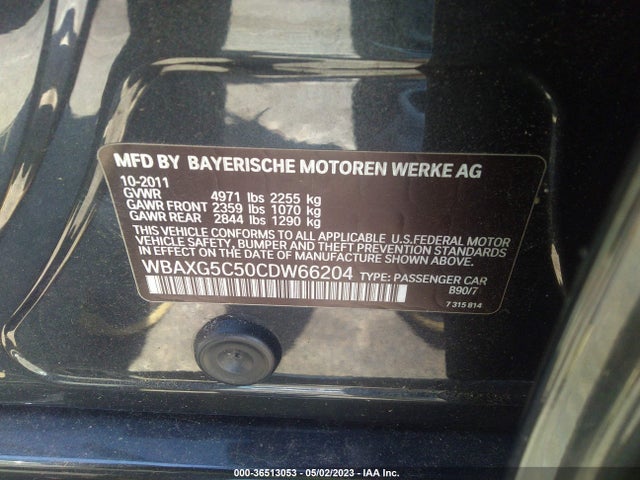 2012 BMW 5 SERIES 528I VIN: WBAXG5C50CDW66204