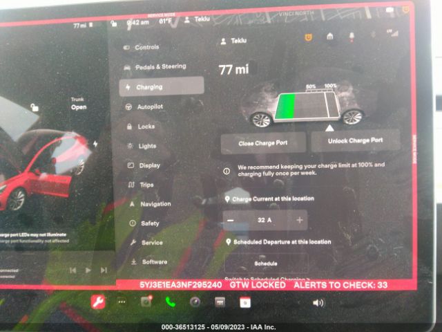 5YJ3E1EA3NF295240 Tesla MODEL 3