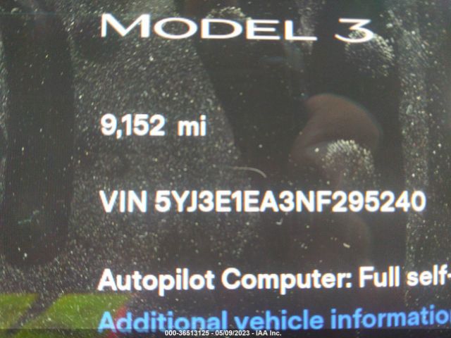 5YJ3E1EA3NF295240 Tesla MODEL 3