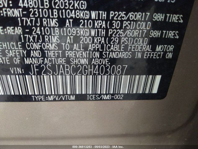 JF2SJABC2GH403087 Subaru Forester 2.5i