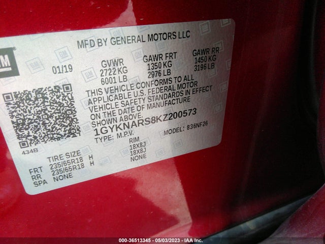 1GYKNARS8KZ200573 Cadillac Xt5 Fwd
