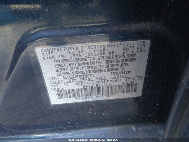 2017 NISSAN SENTRA S VIN: 3N1AB7AP7HY290275