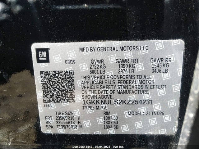 GMC ACADIA SLT 2019 1GKKNULS2KZ254231 Image 9