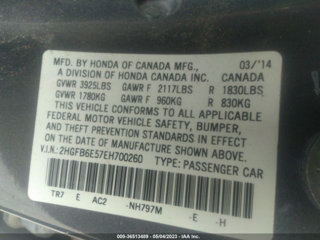 2HGFB6E57EH700260 Honda Civic Sedan Si