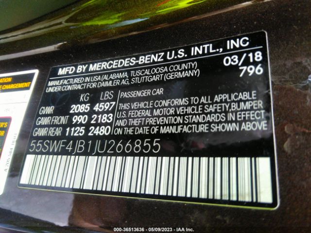 55SWF4JB1JU266855 Mercedes-Benz C-class C 300