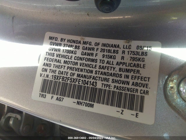 Honda Civic Sedan Lx 2015 19XFB2F5XFE104143 Image 9