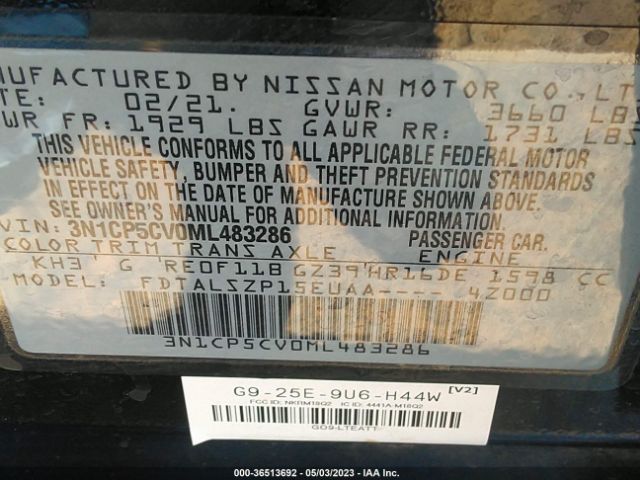 3N1CP5CV0ML483286 Nissan KICKS SV