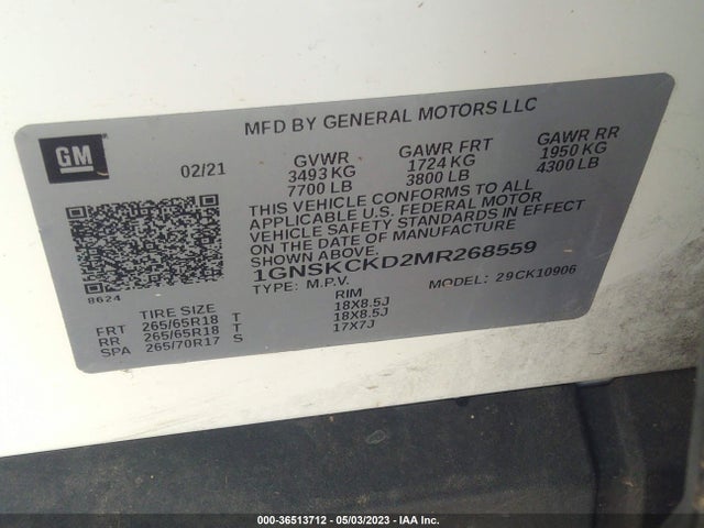 Chevrolet Suburban Lt 2021 1GNSKCKD2MR268559 Image 9