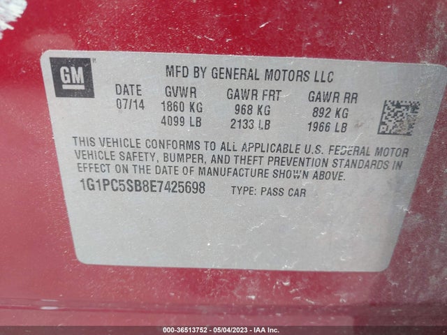 Chevrolet Cruze 1lt 2014 1G1PC5SB8E7425698 Image 9