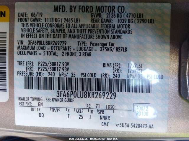 Ford Fusion Hybrid Se 2019 3FA6P0LU8KR269229 Image 10