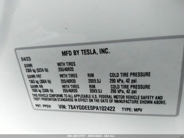 7SAYGDEE0PA102422 Tesla Model Y Long Range
